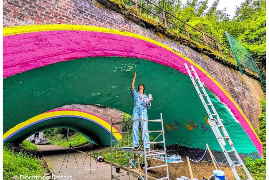 Vervins : une fresque colorée transforme un passage sous un pont en jardin imaginaire.